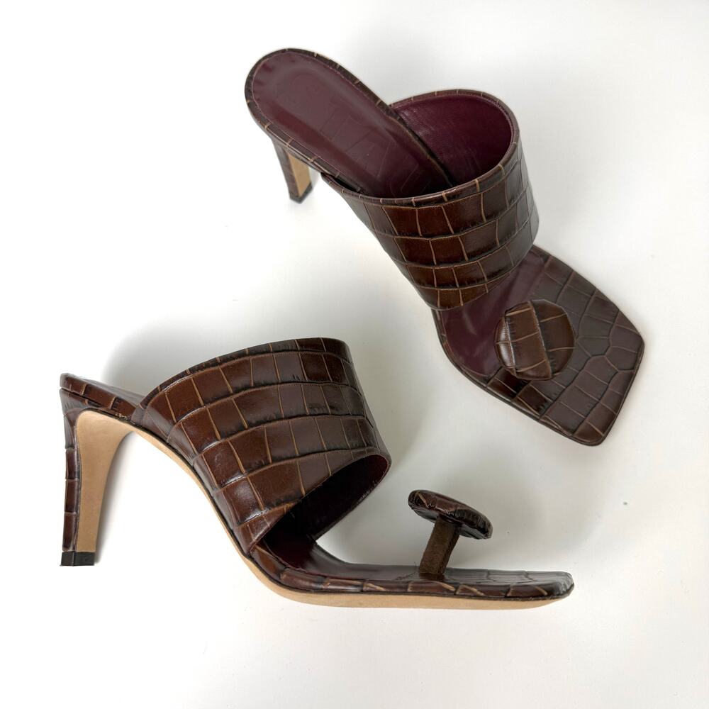 STAUD Luna Croc-Embossed Leather Mules Heels Shoes Square-Toe 37.5 (US 7.5) - Picture 2 of 13